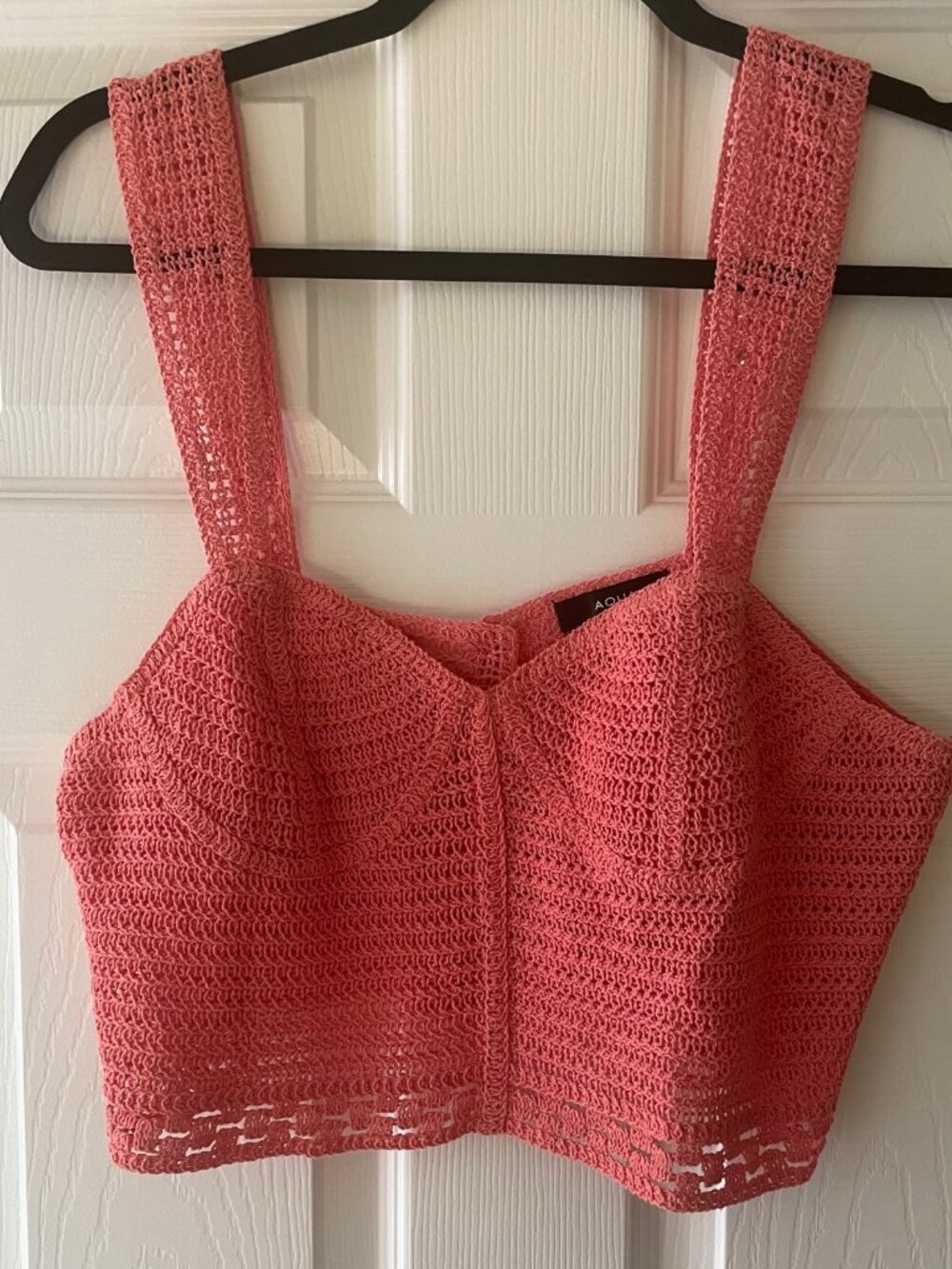 AQUA Crocheted Women Cropped Top, Spring Rose, V-Neck, Button Back Closure, L
